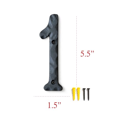 Image of NACH House Numbers for Outside, 5.5 inch Black Address Numbers for House - Number 1 - Rustic Numbers for Outside with Mounting Hardware
