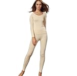 Liang Rou Women's Scoop Neck Top & Bottom Ultra Thin Thermal Underwear Set Apricot XX-Large
