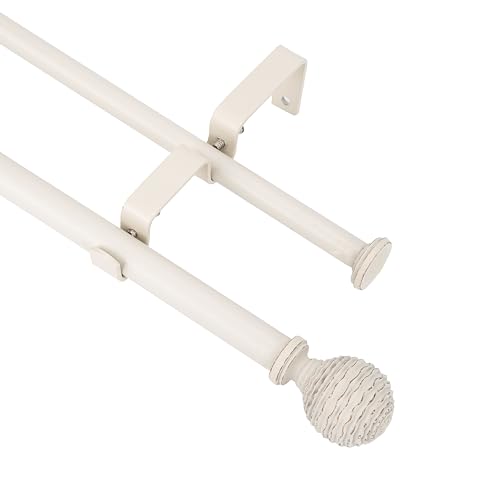 Image of Renboen 5/8" Double Curtain Rod with Boule Finials,Weathered White,28‘’-48‘’
