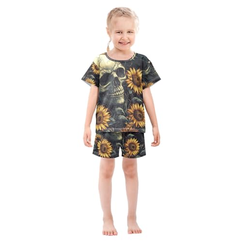ALAZA Skull and Flowers at Night Pajama Set Short Sleeve Sleepwear Soft Lounge Nightwear3