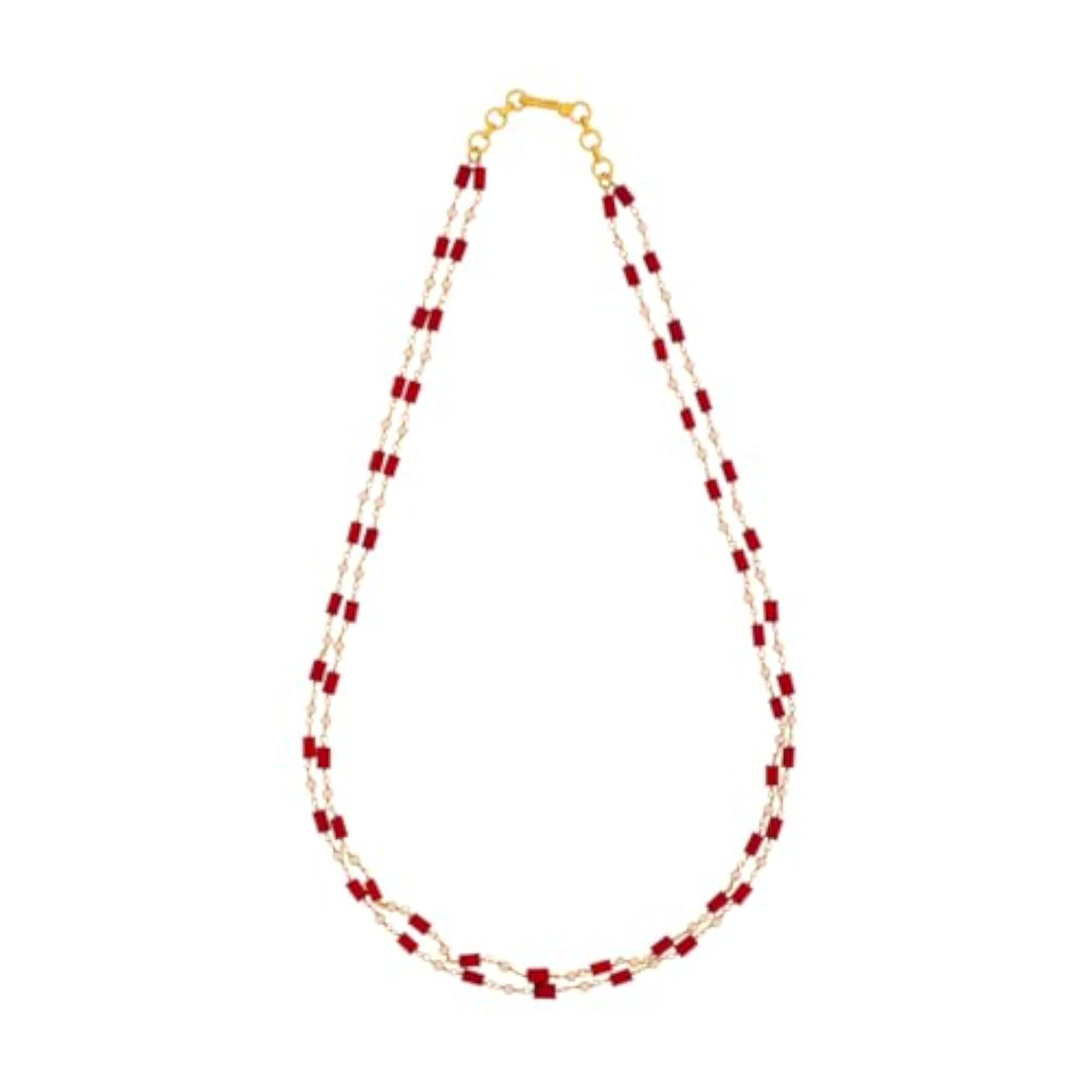 Women's Red-Pearl Gold Plated 92.5 Silver Temple Beaded Chain, Adjustable