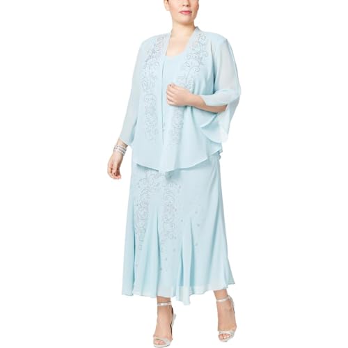 Image of R&M Richards Women's Beaded Pebble Georgette Evening Suit- Mother of The Bride, Cocktail Attire, Wedding Guest