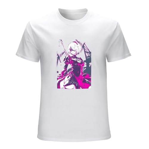 ruyin O-Neck 100 Cotton Neon 2B Camiseta Nier Automata Sleeve Short White, blanco, L