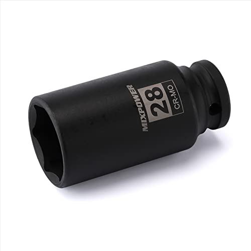 MIXPOWER 1/2-Inch Drive Deep Impact Socket - 28mm Metric CR-MO 6-Point Deep 1/2Dr. Axle Nut Socket Impact Grade for Easy Removal