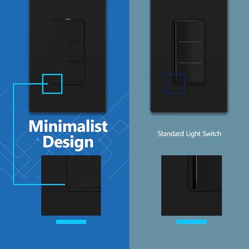 Image of LIDER Lighted Triple Switch with Screwless Wall Plate, Combination Frameless Decorator Switch with Locator Light, Ground Terminal, Single Pole, 15A 120V, UL Listed, Thermoplastic, Matte Black