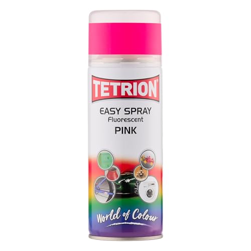 Tetrion Fluorescent Pink Easy Spray Paint for Wood, Metal, Ceramic, and Plastic - Indoor Outdoor Use - Easy Application 400 ml