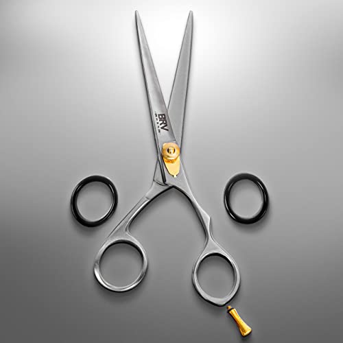 Brv Men Professional German Steel Hair Scissors - 6.5" - Hammer Forged, Hand Sharpened And Hand Polished Hair Cutting Scissors - 100% Stainless Steel (Silver) #TOP4