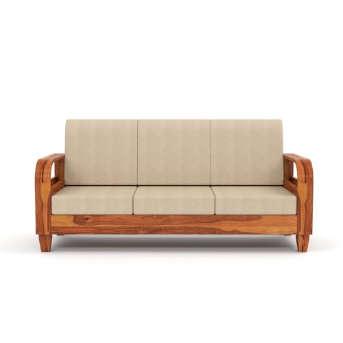 Image of Sheesham Wooden 7 Seater Sofa for Living Room | Solid Wood Sofa with Rattan Cane Side Rack | Rosewood Sofa Set for Home & Office | Lounge (Honey, 3+2+2 Seater)