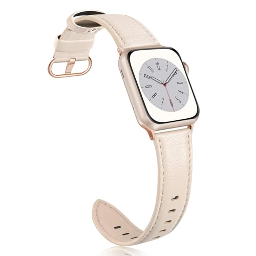 SWEES Leather Band Compatible for iWatch 38mm 40mm, Genuine Leather Replacement Strap Rose Gold Buckle Compatible iWatch Series 6 5 4 3 2 1 Sports & Edition Women And Men, Ivory White