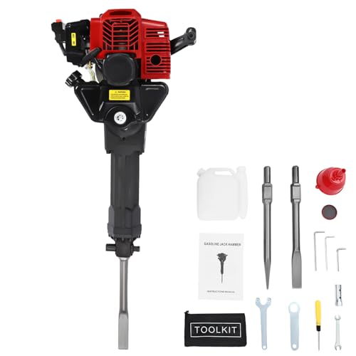 BJTDLLX Jack Hammer, 52CC 1900W 6500RPM 2 Stroke Jack Hammer Concrete Breaker with 2 Pickaxes, Gas Powered Demolition Jack Hammer Power Hammer Drills