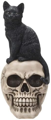 Pacific Giftware Black Cat on Skull Figurine, 9.57-Inch Height, Multicolor