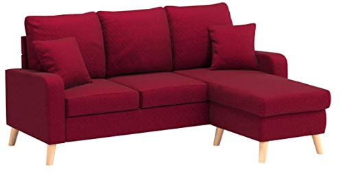 Divano Roma Furniture Middle Century Modern Linen Fabric Small Space Sectional Sofa with Reversible Chaise (Red) - Thumbnail 6