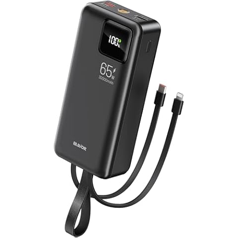 BLAVOR 30000mAh 65W Power Bank, Laptop Portable Charger with Built-in Cable, PD Fast Charging 5-Output Battery Pack for MacBook, Dell XPS, iPad, Steam Deck, iPhone 16/15/14 Series, Samsung and More Cover