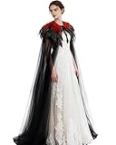 L'VOW Women Evil Queen Feather Collar Cloak Vampire Cape Witch Cosplay Costume(Red)