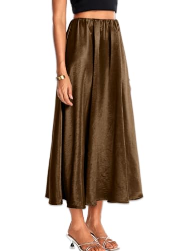 ChiaoLezhee Women's Maxi Elastic High Waisted Silk Satin Drape A-Line