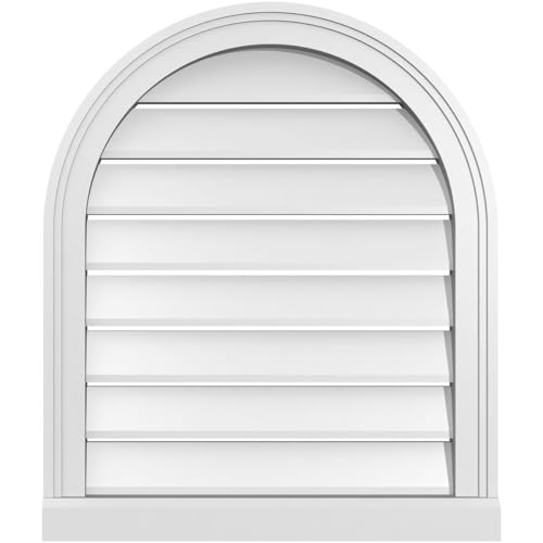 Ekena Millwork GVPRT22X2603SF Round Top Surface Mount PVC Gable Vent, Factory Primed White