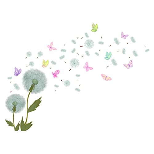 Dandelion Wall Decals With Colorful Butterflies Wall Decor Stickers, Removable Pvc Wall Art Flowers Stickers, Add Color For Nursery Bedroom Living Room Tv Wall Hallway Décor #TOP16