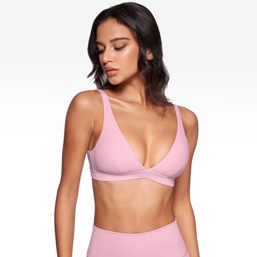 Image of INGIA Deep V-Neck Sports Bra Padded U Back Yoga Workout Bra | Low Impact, Fitness, Yoga, Wireless, Workout, Contour, Crop Top, for Women