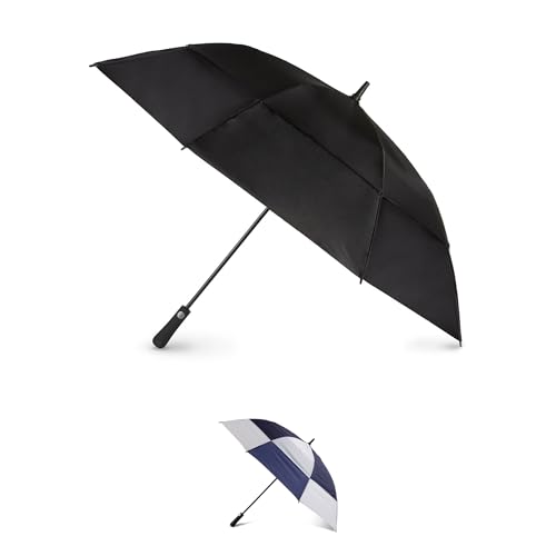 totes Auto Open Large Vented Windproof Golf Umbrella with UV and Water Repellent Protection, Black,...
