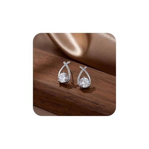 925 Sterling Silver Earrings for Women Hoop Colorful Earrings Valentine's Gifts (Silver)