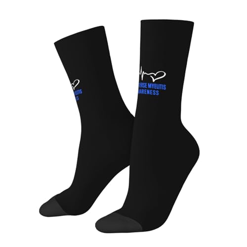 Transverse Myelitis Awareness Blue Ribbon Moisture Wicking Crew Socks Athletic Half Calf Socks Unisex Novelty Design Comfortable Breathable42