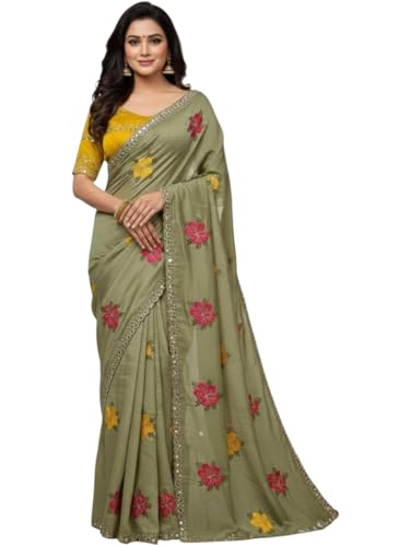 Image of Star Georgette Saree with Sequin Embroidery Work and Embroidered Blouse (Star-104)