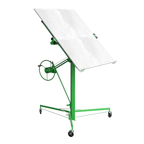 Elevador Placas de Yeso TEENO, Pladur Profesional, Herramientas para Pladur, Plataforma Elevadora, Maquina de Pladur, Caballete Extensible,altura de trabajo regulable de 140-325 cm, Carga 68 kg,Verde
