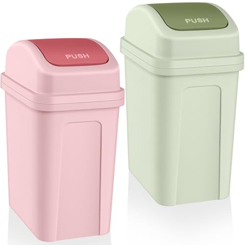 Image of Sumind 2 Pcs 2.6 Gallon Bathroom Trash Can with Swing Lid Small Garbage Can Plastic Bathroom Trashcan Garbage Bin for Kitchen Waste Bedroom Room Outdoor (Green and Pink)