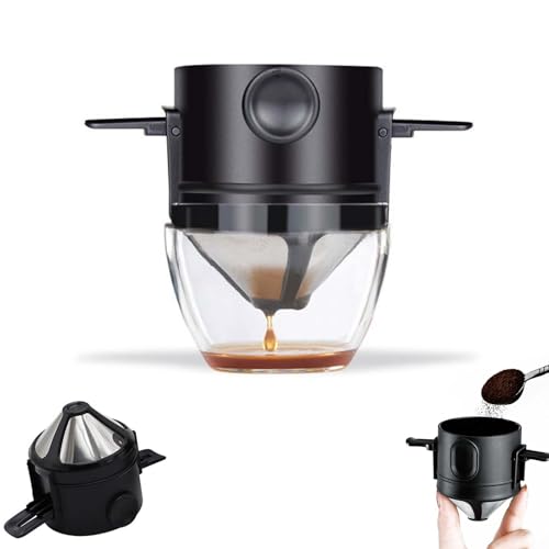 Image of Filter Coffee Machine with Bottom Cup, Stainless Steel Reusable Coffee Filter, Portable Coffee Maker for Home, Office, Travel and Camping, Coffee Dripper with Easy Clean Design