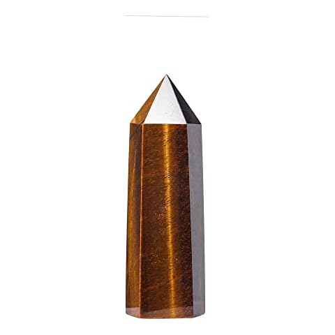 Runyangshi Large Natural Healing Crystal Wand, Crystal Tower 4.72"-5" 6 Faceted Natural Quartz Stones for Healing Meditation Reiki Chakra Therapy Home Decor Gift (Tiger Eye) Cover