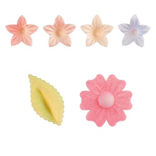dekora - Set de decoraciones comestibles para Tartas y Cupcakes, flores y hojas, Sin azúcar, sin gluten, sin lactosa, 34 piezas, ideal para cumpleaños, bodas, gender reveal y baby shower