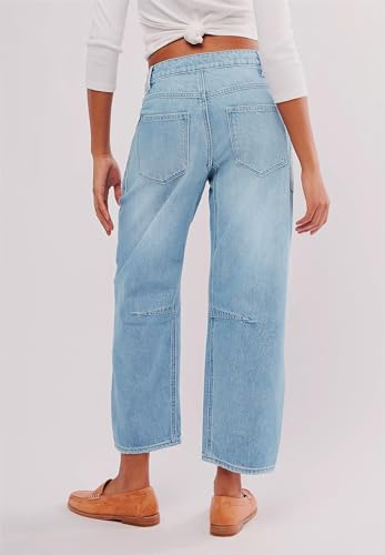 LifeShe Women's Embroidered Barrel Jeans Low Rise Wide Leg Denim Pants Stretchy Baggy Boyfriend Trousers2