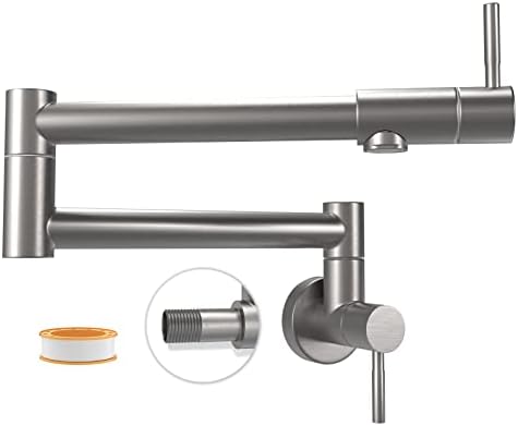 GOWIN Pot Filler Faucet Brushed Nickel,Commercial Wall Mount Pot Filler Stainless Steel, Double Joint Swing Arm Kitchen Folding Faucet,Sink Pot Filler