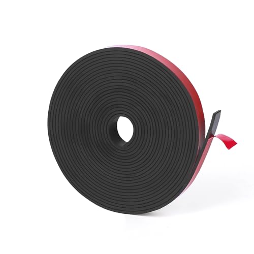 Image of WochiTV Adhesive Solid Rubber Strips, 1 /2 inch Wide x 1 /16 inch Thick x 360 inch Long Self Stick Black Neoprene Rubber Rolls Perfect for DIY Insulation Cushion Gasket, Sealing, Liner, Weather Striping