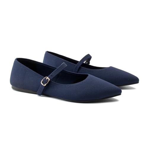 Image of Soesyi Pointed Toe Flats Knit Ballet Flat Shoes for Women Comfortable with Adjustable Strap,Washable Dressy Casual Flats for Work Office