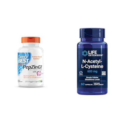 Doctor's BEST PepZin GI 120 Veggie Caps & Life Extension NAC Immune Support 60 Capsules