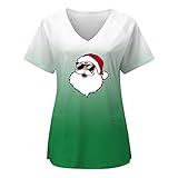 MJIQING Weihnachten Kasacks Damen Pflege, Lady-Fit T-Shirt Schlupfjacke V-Ausschnitt Top Kurzarm Mit Tasche Und Süßes Motiv Bunt Berufskleidung Krankenpfleger Uniformen Nurse Kasack
