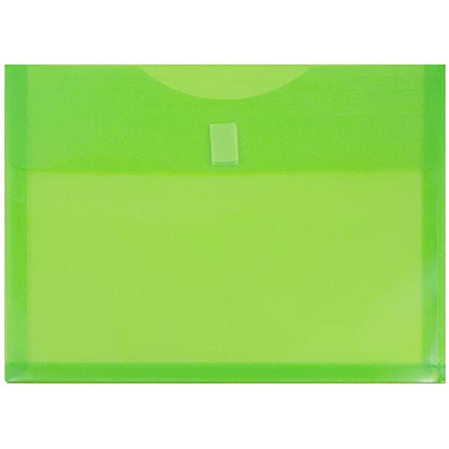 JAM PAPER Plastic Expansion Envelopes with Hook & Loop Closure - Letter Booklet - 9 3/4 x 13 with 1 Inch Expansion - Lime Green - 12/Pack