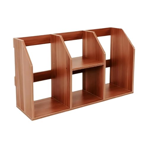 Image of Table Top Bookshelf - Countertop Bookcase with 4 Shelves, DIY Engineered Wood Multipurpose Storage Organizer Table Shelf Book Rack for Home Study Room (Wood Accent)