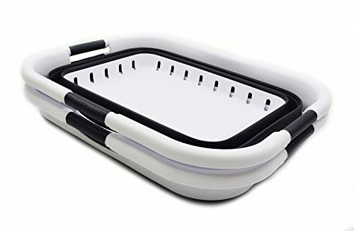 Image of SAMMART 41L (10.8 gallon) Set of 2 Collapsible 3 Handled Plastic Laundry Basket-Foldable Pop Up Storage Container /Organizer-Space Saving Hamper /Basket (2, Black)