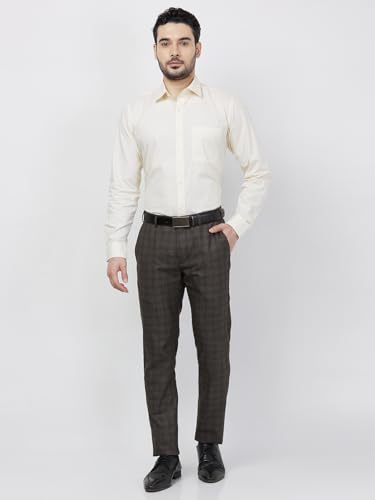 Image of Raymond Men Slim Fit Checks Pattern Poly Viscose Blend Flat Front Formal Trouser
