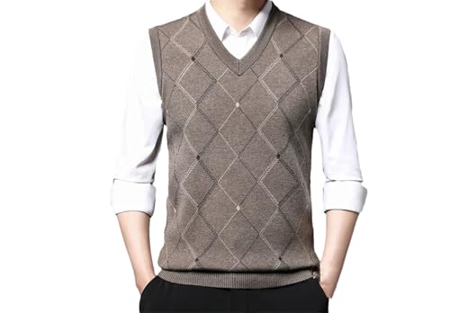 Men's Business Casual V-Neck Knitted Vest Printed Patchwork Slim Sleeveless Vests
