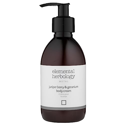 Elemental Herbology Juniper Berry & Geranium Body Cream - Detoxifying Body Moisturiser for Skin Hydration - Moisturising Glycerin & Essential Oils Blend - Cruelty Free - Made in the UK - 290ml, Metal