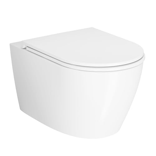 Inodoro cerámico de pared con tapa PP - diseño moderno, ahorra espacio, compacto, tapa con cierre suave, baño miniatura 1