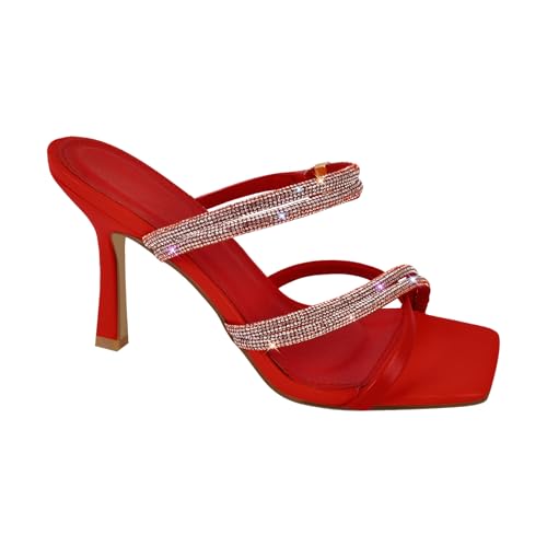 Women's Diamond Studded Straps Stilettos Square Toe Slingback Heeled Sandals3