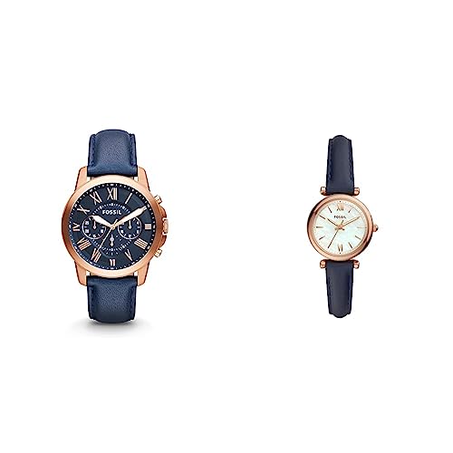 Fossil Montre pour Hommes Grant, Mouvement Chronographe à Quartz & Montre pour Femmes Carlie, Mouvement à Quartz, Boîtier en Acier Inoxydable Or Rose de 28...