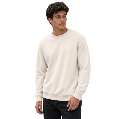 Image of Nobero Sweatshirts for Man Stylish | 280 GSM Rich Cotton Fleece Solid Regular Fit Full Sleeve Sweatshirt for Men | Stylish Casual Wear Winter Crew Neck Sweatshirt for Men
