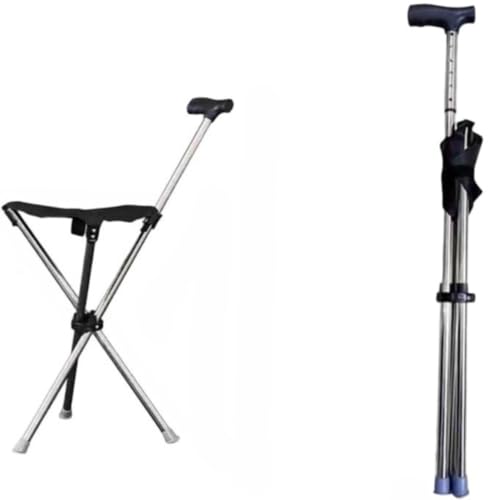 HeartTrend 杖椅子 折りたたみ式杖 椅子付き 耐荷重150kg 伸縮式 軽量 折りたたみ椅子 小型椅子 アウトドア杖 キャンプ 持ち運び簡単 観戦 ゴルフ 釣り 収納簡単 旅行 お出かけ 休憩 杖椅子 3本脚 座り心地 ハイキング 釣り 腰痛対策