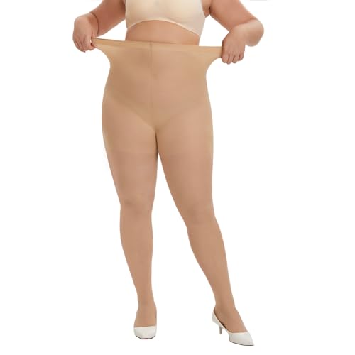Image of YAGAXI 2 Pairs Plus Size Sheer Tights for Women - 20D Women's Control Top Pantyhose Reinforced Toe