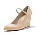 Coutgo Womens Wedge Pumps Dressy Mary Jane Shoes Comfort Wedges Closed Toe Ankle Strap Heeled Shoes Nude